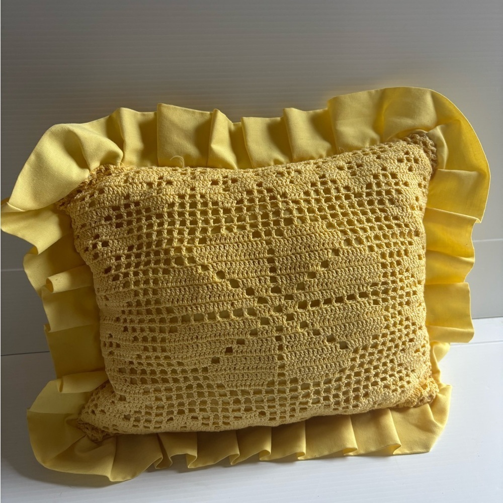 Vintage Yellow Crochet Pillow